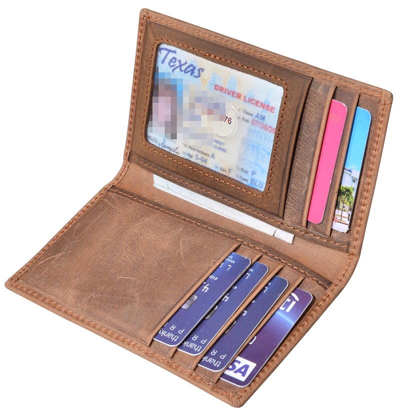 YUHAN PRETTY Slim Thin ID/Credit Card Holder RFID Genuine Leather Bifold Front Pocket Wallet (Brown (Crazy Horse Leather)) - Image 2